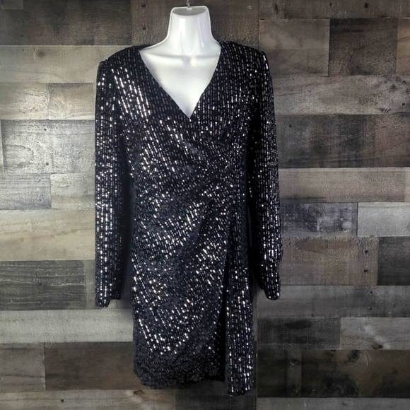 New Anthropologie Black sequins Ollie Mini Dress - Picture 4 of 12